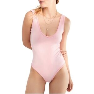 NWT Free People Washed Seamless Bodysuit in Washed Pink